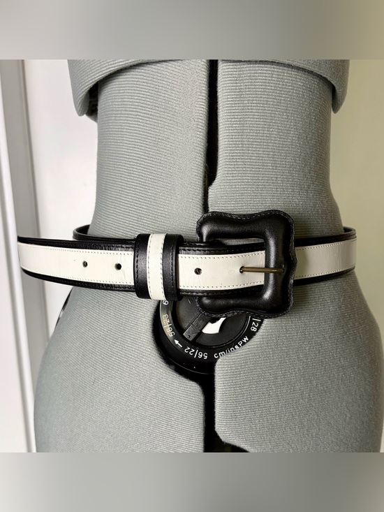 Sandy Duftler Designs 1” Leather Two-Tone Belt,Black/White, Padded Buckle, S,EUC main image 7